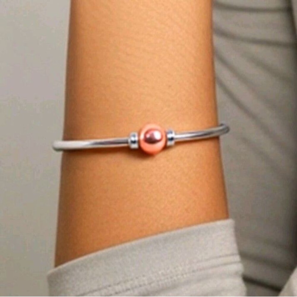 925 Sterling Silver & 14K Rose Gold 7.8mm Ball Bead Cape Cod Bangle Bracelet 10g